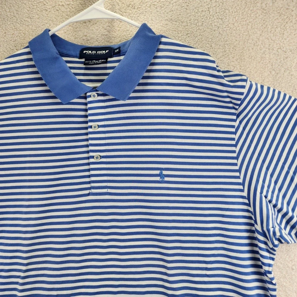 Polo Golf Ralph Lauren Blue White Polo Shirt Ocean Hammock Golf Club Mens XXL‎